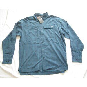 New Men Under Armour UA Heat Gear Button Long Sleeve Shirt Sz L (MT644)
